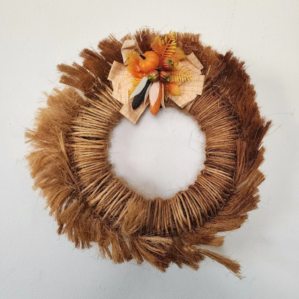 Vintage Tweed Fall Wreath Brown Pumpkin 16